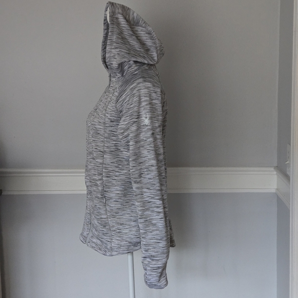 Spyder Active Women's L Mottled Gray Hooded Top Long Sleeve Full Zip Logo_FLAW - Picture 4 of 16